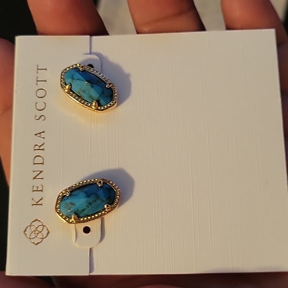 Kendra Scott Ellie Stud Earrings Silver tone bronze veined turquoise magnesite - Picture 3 of 4